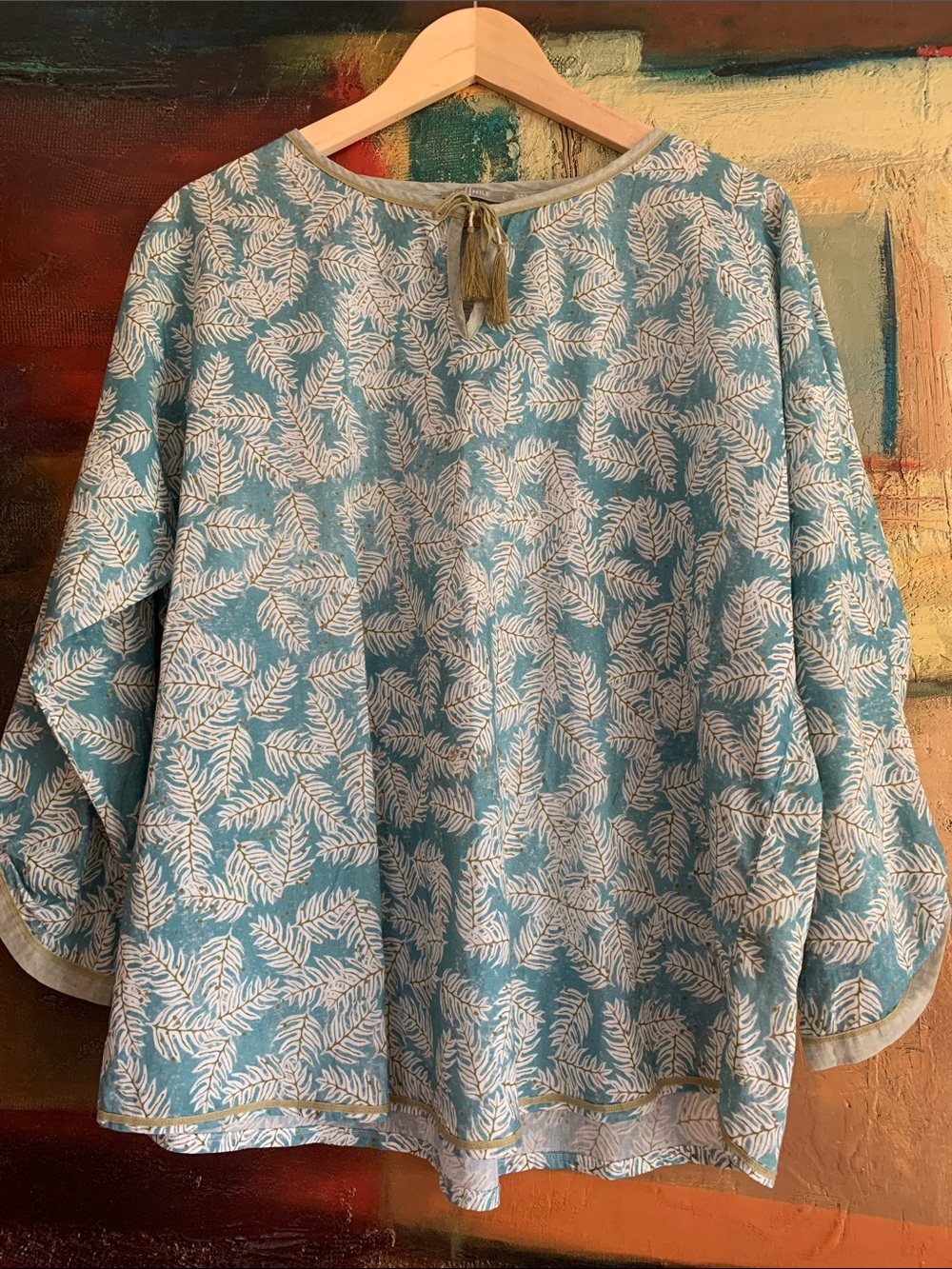 Nile, Organic Cotton Tassel Blouse, Sz L L